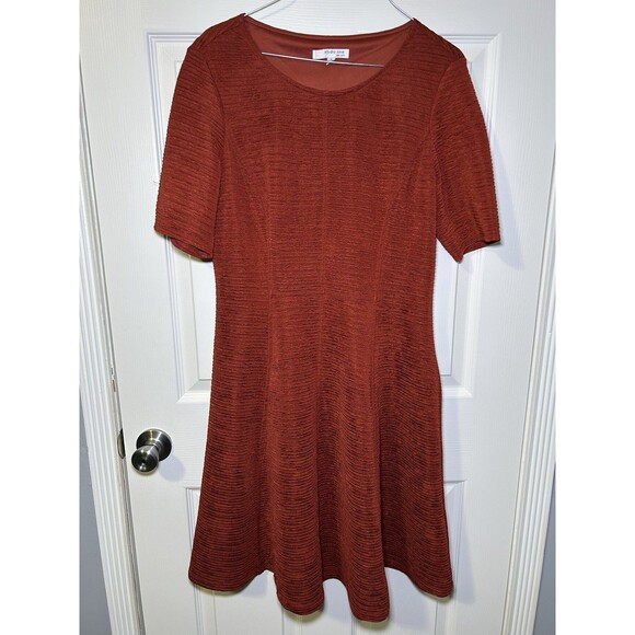 Studio One Women’s Half Sleeve Textured Midi Dress Burnt Orange Size 8 NWOT - Picture 1 of 6